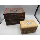 Carved box with drawer and a smaller box with decorative inlays