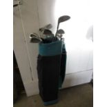 Golf trolley and clubs