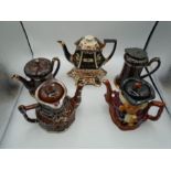 4 Teapots and a Water Pitcher/jug (lidded) - to include Crown Devon ,Price and a Victorian Teapot on