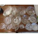 Collection of cut glass bowls, vases, knife rests, trinket trays, vinegar bottle etc