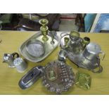Mixed metalware including trays, vases and teapot etc