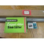 Rank film splicer, Hanimex editor and projector screens