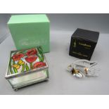Hand painted glass box and a glass fish, both boxed