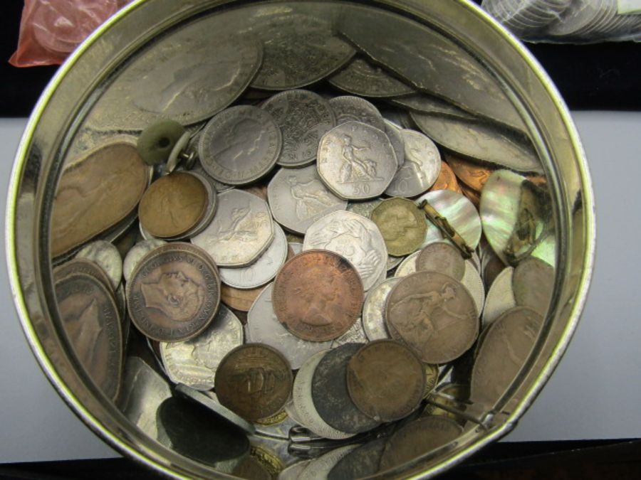 A tin of mixed coinage- British and some Foreign