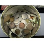 A tin of mixed coinage- British and some Foreign