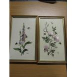 Helen Stevens original hand embroideries, one of foxgloves and one of roses 13x8"