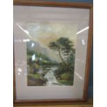 Watercolour of Scottish fising mountain scene 'Glencoe' signed by Lewis