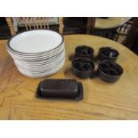 Set of plates, breakfast bowls, egg cups and butter dish