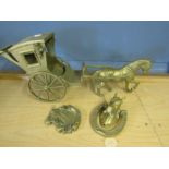 Brass horse and carriage, horse head door knocker and plaque