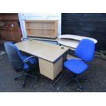 Office furniture including 2 desks, 2 chairs and table