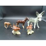 2 Beswick Wren's 993, Coopercraft donkey and 2 other horses