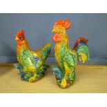 Ceramic Cockerel and hen 30 and 36cm tall