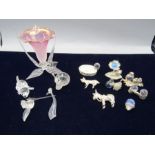 Crystal figures inc Swarovski. The humming bird figure is a/f- one stem and bird snapped away from