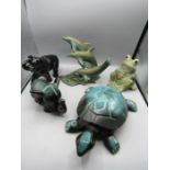 Blue Mountain elephant and sea turtle and other animal figures