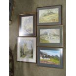 5 framed original watercolours, 4 are signed F.A. Fountain