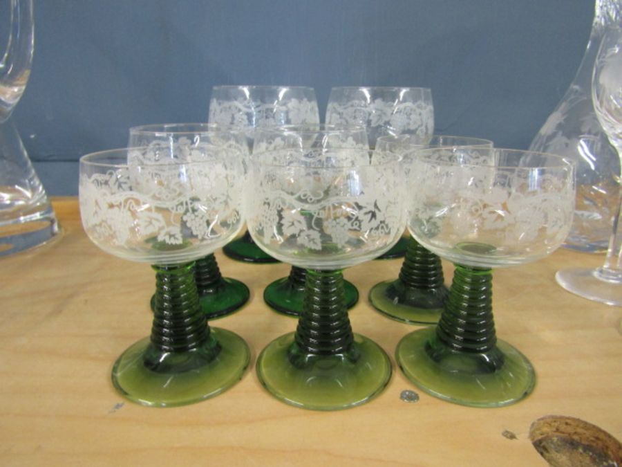 French ribbed beehive grape etched glasses x 8