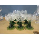 French ribbed beehive grape etched glasses x 8