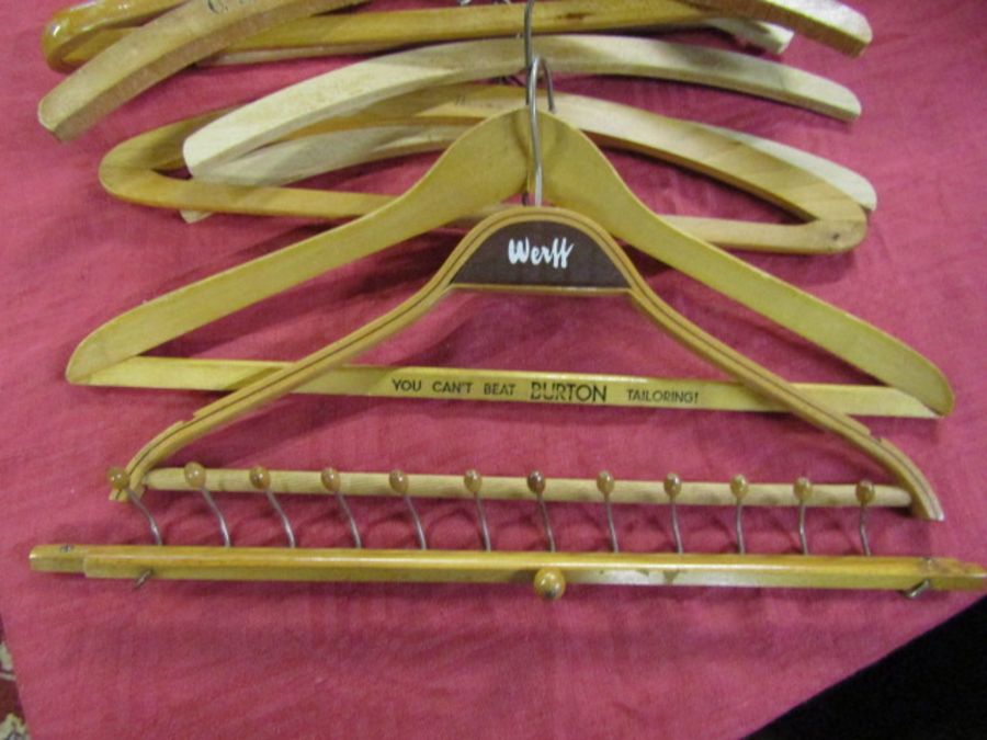 Wooden coat hangers, some branded including C.S Morris Taylor's of Ely - Image 2 of 4