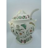 Portmeirion pottery soup tureen cover and ladle, decorated in the Botanic Garden pattern, approx