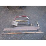 Garden tools including axe and saws etc