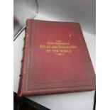 The comprehensive Atlas and Geography of the world- a large red leather bound book with gild edged