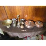 Mixed metalware including copper bed warmers etc