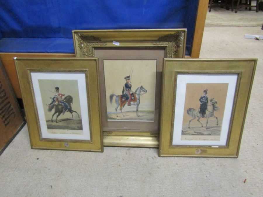 3 Cavalry prints, framed and glazed