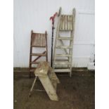 3 Wooden step ladders and loppers