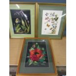 Helen Stevens original hand embroideries (2) 'september' and 'april - goldfinch and wild orchids'