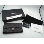 Chanel large flap wallet- black quilted classic lambskin with gold tone metal, with original box and