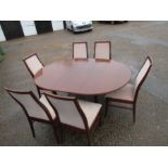 Extending G-Plan dining table and 6 Brooklyn Pink upholstered chairs H72cm D121cm (162cm when