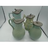 4 Victorian Stoneware lidded pitchers One - Ridgway pottery lid not attached C.1860's 21cm Approx.