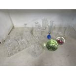 Cut glass vases, paperweights, dressing table items, dishes etc etc all good quality