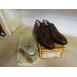 Barker 'Pitney' men's shoes in dark brown cobbler, size 8.5, new in box with dust bags, shoe horn,