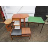 Furniture including kitchen trolley, games table A/F and retro telephone seat for re-upholstery etc