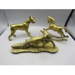 A brass fox, rocking horse and dog