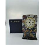 Moorcroft Bramble pattern clock designed by Sally Tuffin, marks to base, approx 16cm tall, boxed