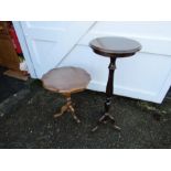 Mahogany plant stand and side table, both with inlaid tops