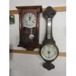 Wall clock and barometer with broken glass