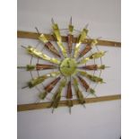 Large Copper and Brass wall clock. Diameter 82cm approx