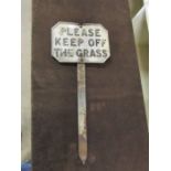 Vintage cast iron "Please Keep Off The Grass" sign