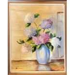 Reynolds, Still life of flowers in vase oil on canvas framed, signed