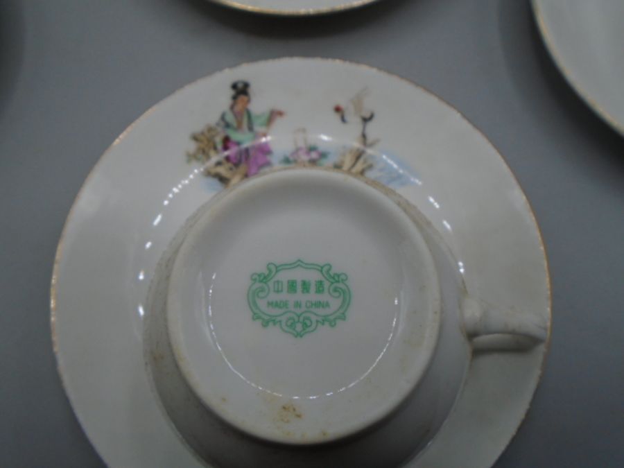 Chinese tea set, Teapot and 6 cups and saucers - Image 3 of 3