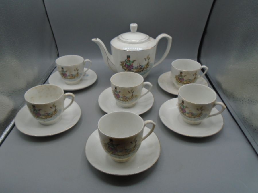 Chinese tea set, Teapot and 6 cups and saucers - Image 2 of 3