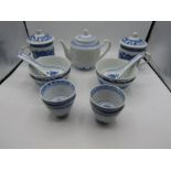 Chinese set- a teapot, 4 cups/cans, 2 lidded cups and 4 rice bowls with spoons