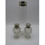 2 small bottles- one is hallmarked and a sugar sifter