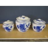 Chinese Blue and white graduating lidded pots largest approx 10" tall
