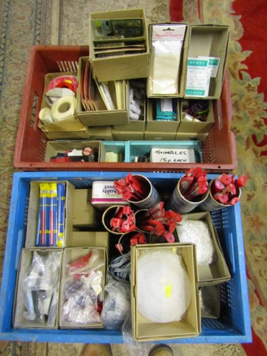 Haberdashery- 2 crates of various items