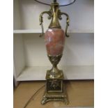 A brass and marble base lamp