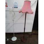2 Floor lamps, one wooden and one metal with glass shades (plugs removed)